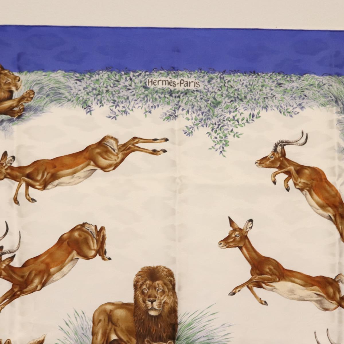 HERMES Carre 90 Scarf ""kenya"" Silk Blue Auth BA6850