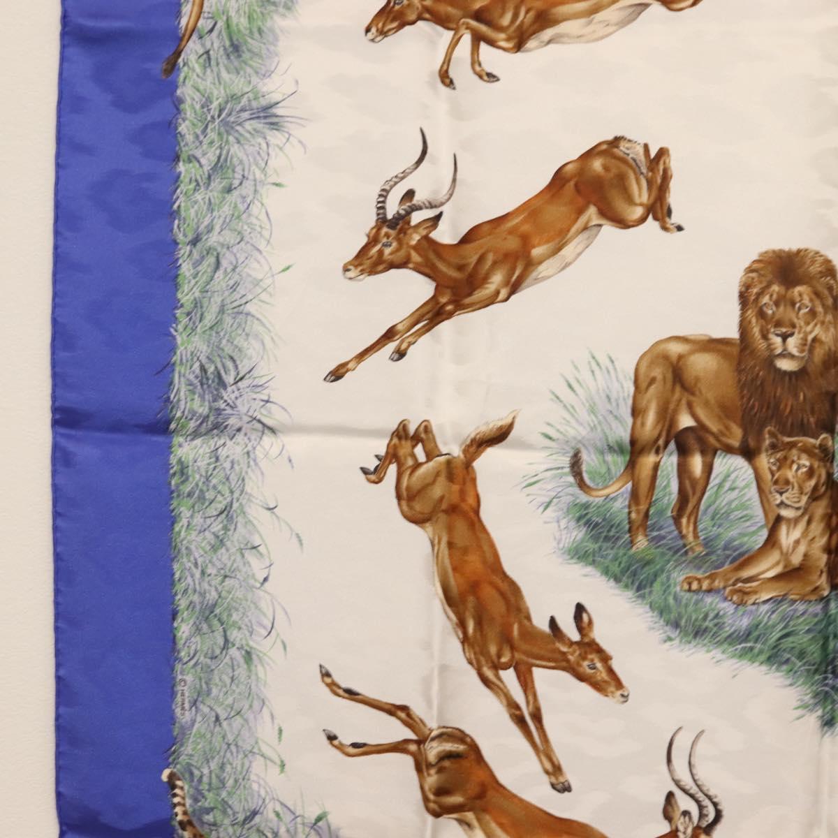 HERMES Carre 90 Scarf ""kenya"" Silk Blue Auth BA6850