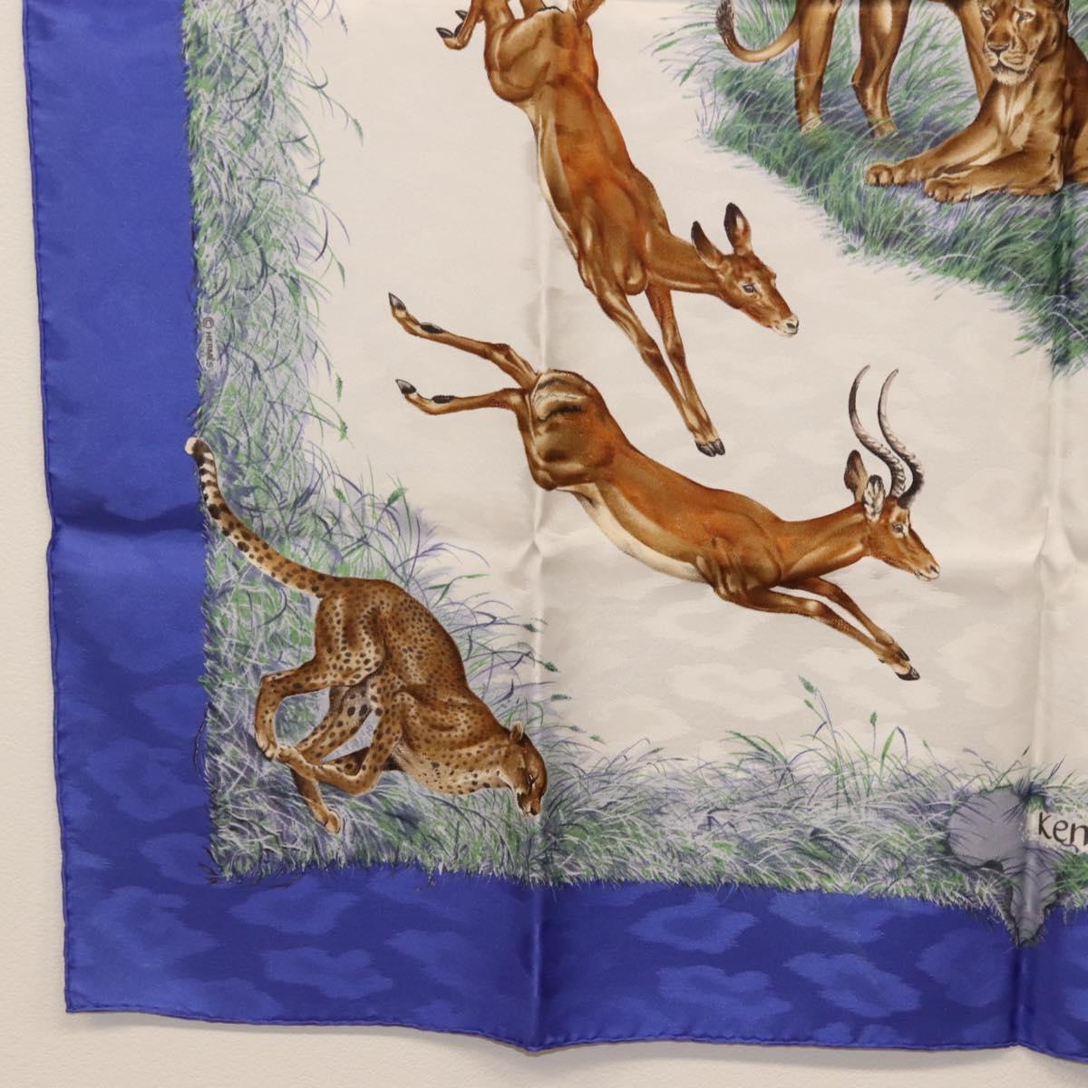 HERMES Carre 90 Scarf ""kenya"" Silk Blue Auth BA6850