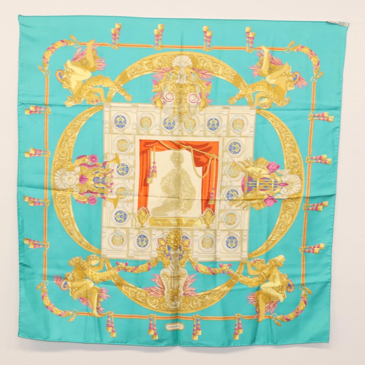 HERMES Carre 90 Scarf ""HOMMAGE A CHARLES GARNIER"" Silk Green Auth BA6851