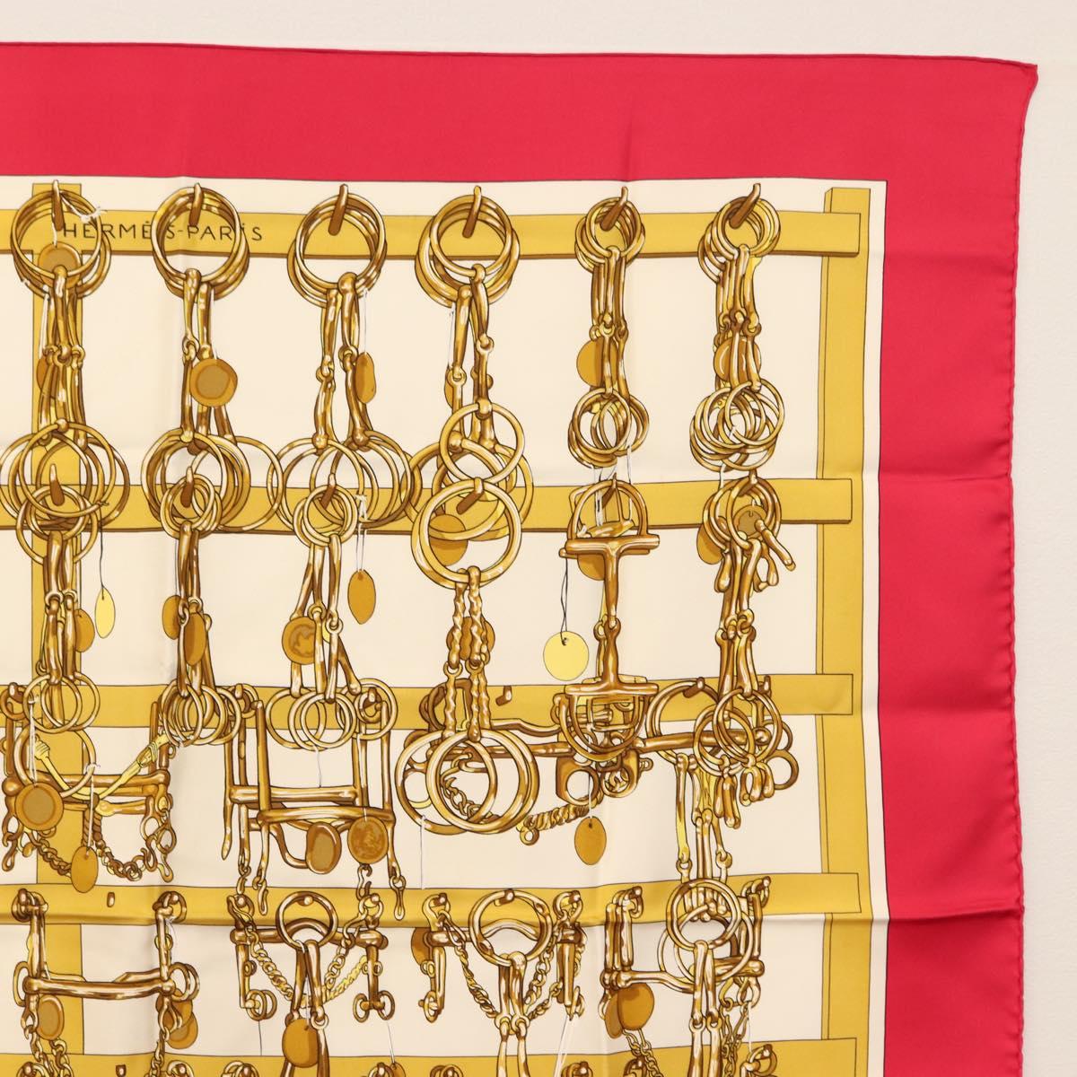 HERMES Carre 90 Scarf ""MORS&FILETS"" Silk Pink Auth BA6853