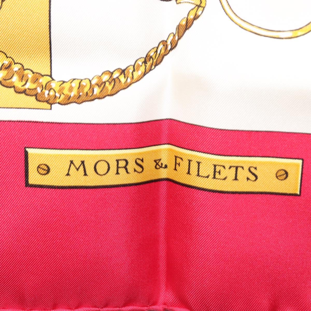 HERMES Carre 90 Scarf ""MORS&FILETS"" Silk Pink Auth BA6853