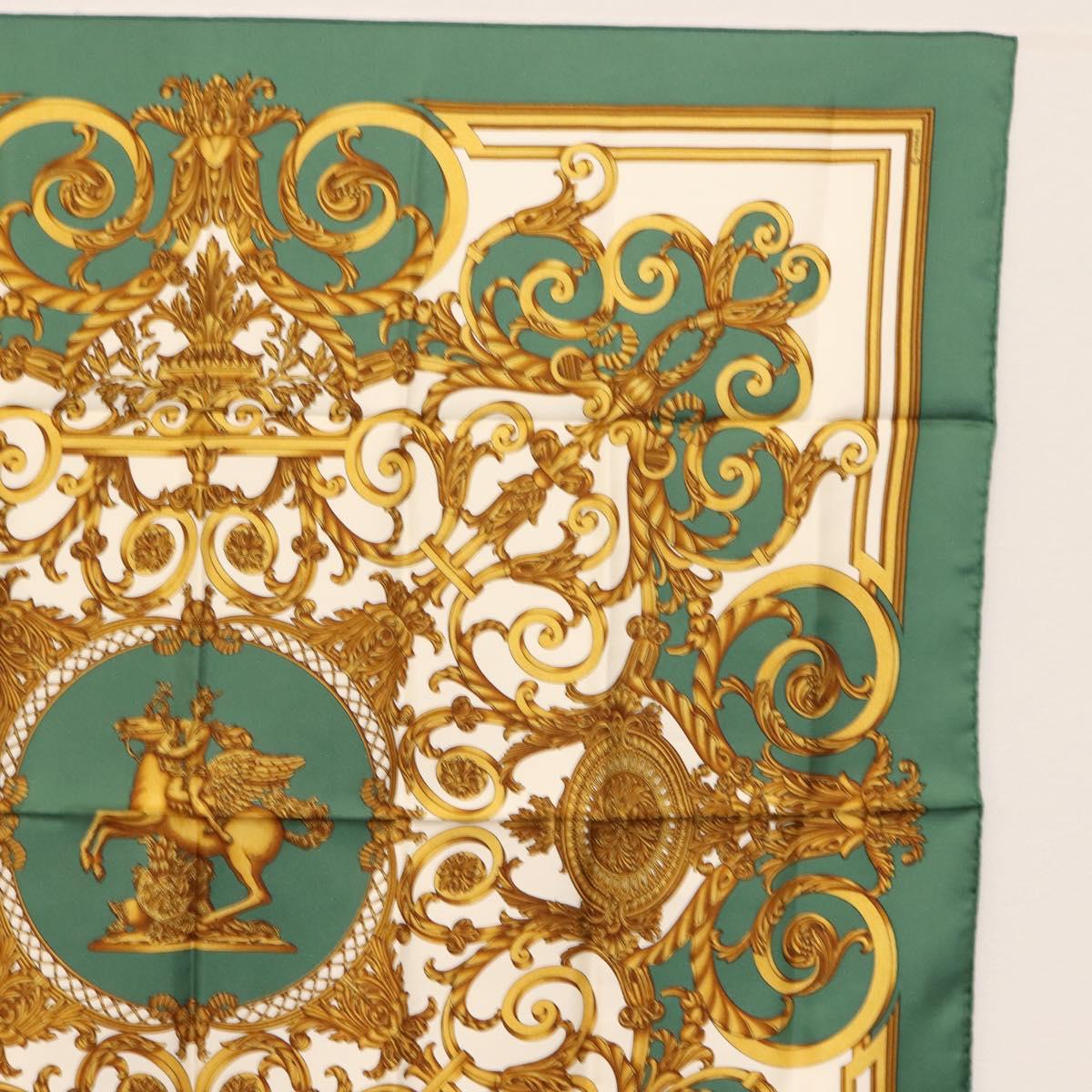 HERMES Carre 90 Scarf ""LES TUILERIES"" Silk Green Auth BA6854