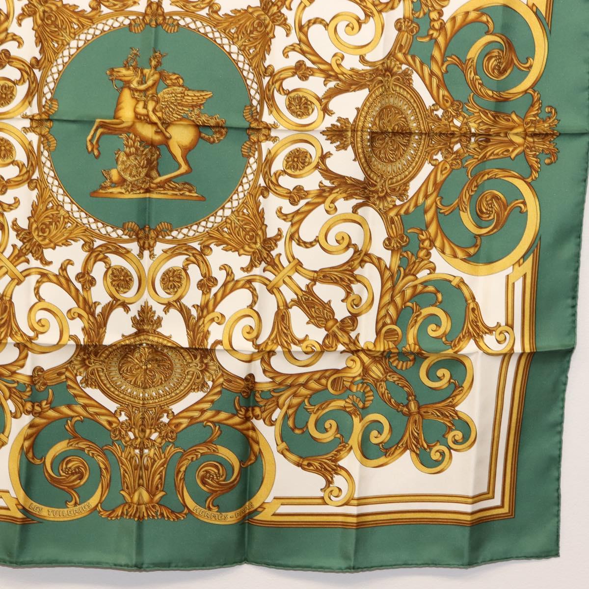 HERMES Carre 90 Scarf ""LES TUILERIES"" Silk Green Auth BA6854