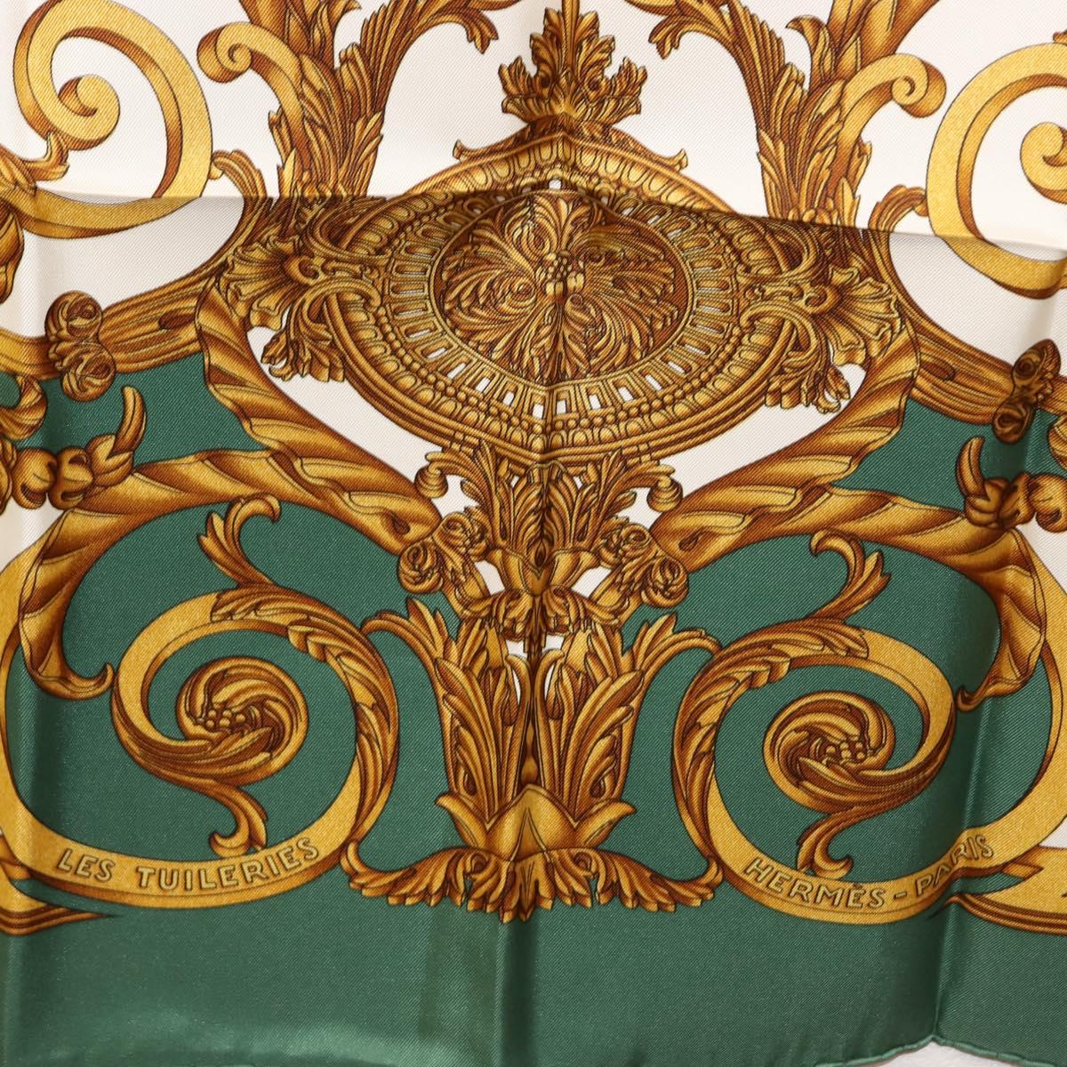 HERMES Carre 90 Scarf ""LES TUILERIES"" Silk Green Auth BA6854
