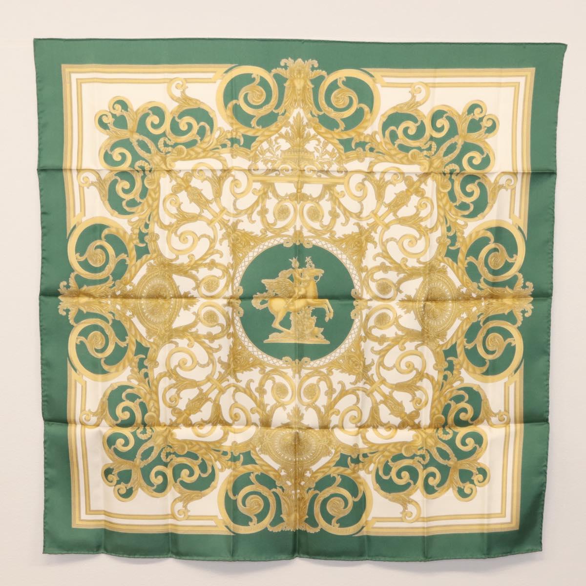 HERMES Carre 90 Scarf ""LES TUILERIES"" Silk Green Auth BA6854