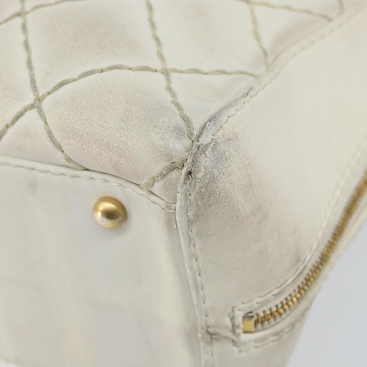 CHANEL Wild Stitch Hand Bag Leather White Gold CC Auth BA6858