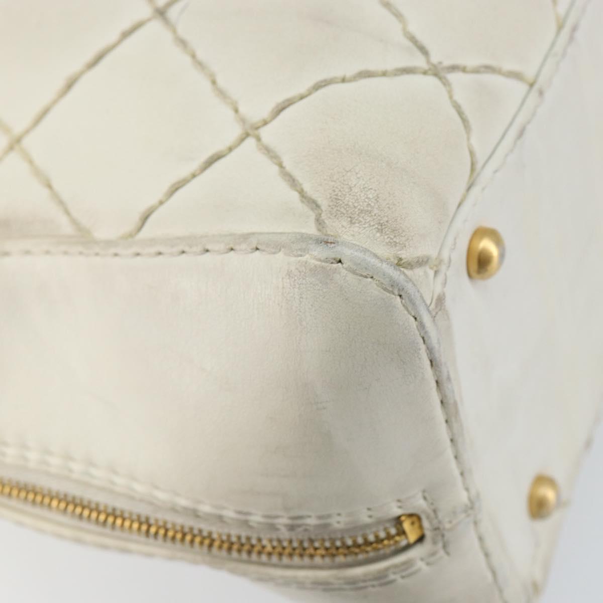 CHANEL Wild Stitch Hand Bag Leather White Gold CC Auth BA6858