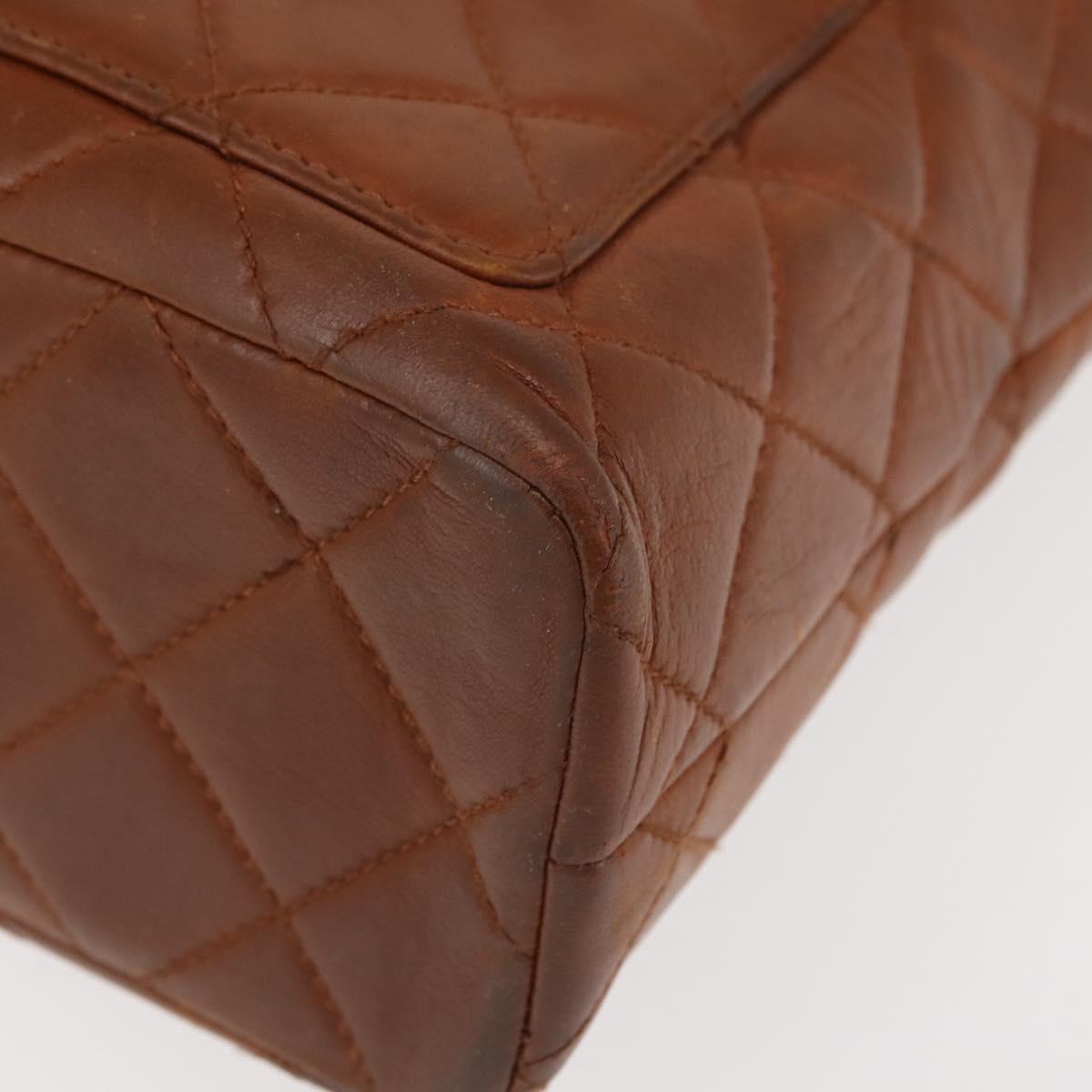 CHANEL Matelasse Chain Shoulder Bag Lamb Skin Brown Gold CC Auth BA6859