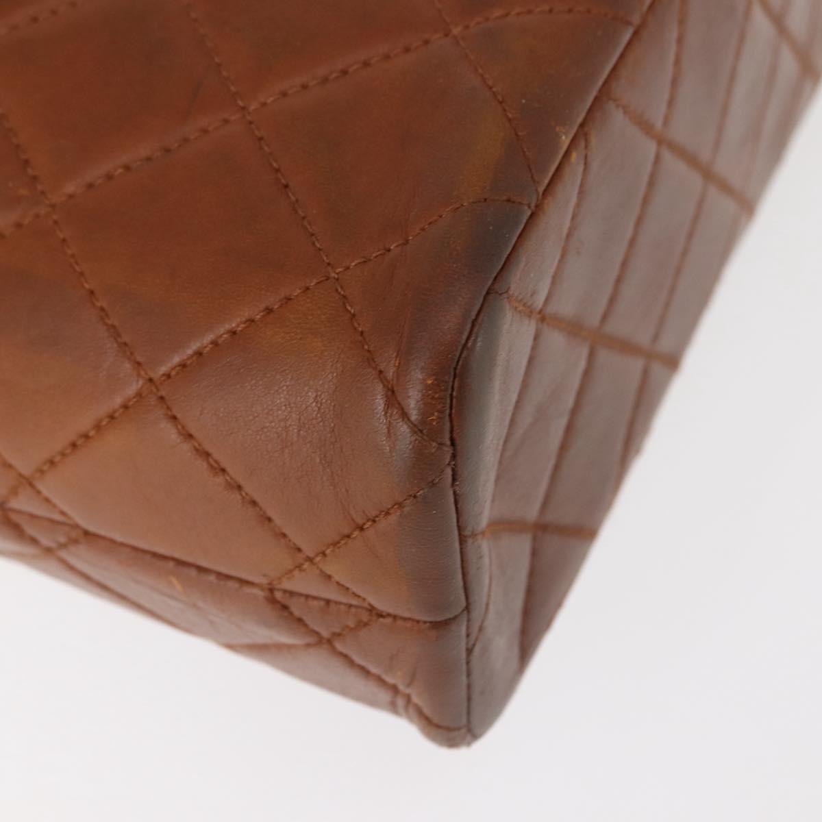 CHANEL Matelasse Chain Shoulder Bag Lamb Skin Brown Gold CC Auth BA6859