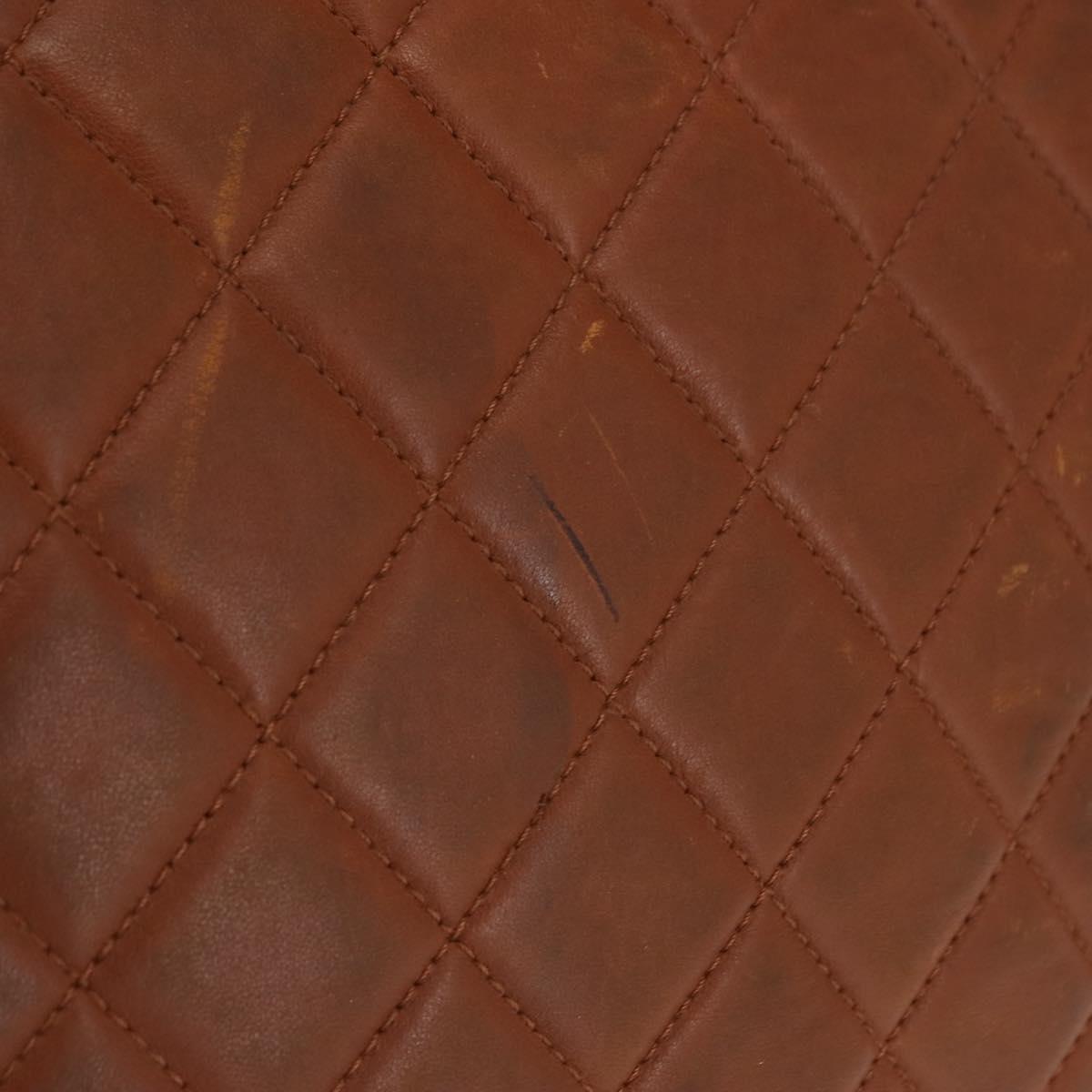 CHANEL Matelasse Chain Shoulder Bag Lamb Skin Brown Gold CC Auth BA6859