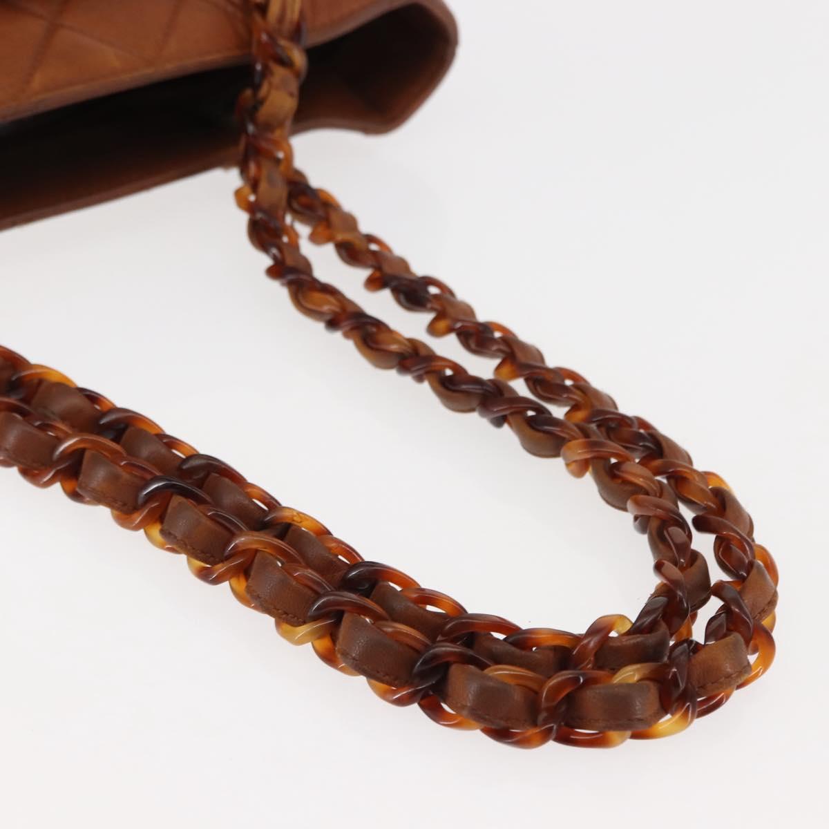 CHANEL Matelasse Chain Shoulder Bag Lamb Skin Brown Gold CC Auth BA6859