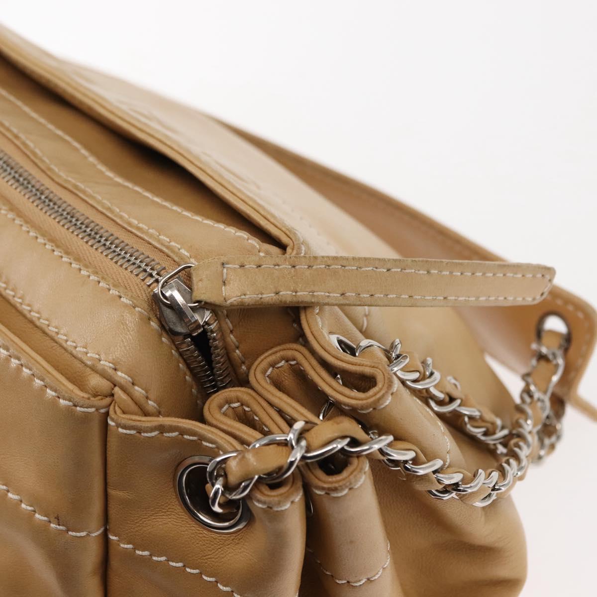 CHANEL Shoulder Bag Lamb Skin Beige CC Auth BA6860