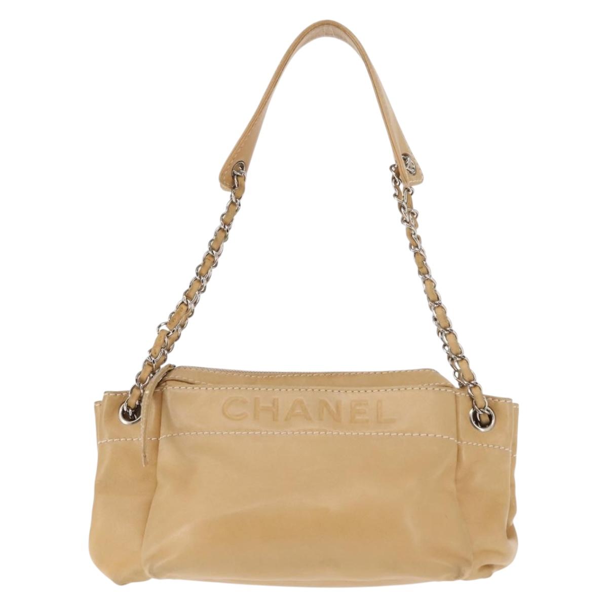 CHANEL Shoulder Bag Lamb Skin Beige CC Auth BA6860