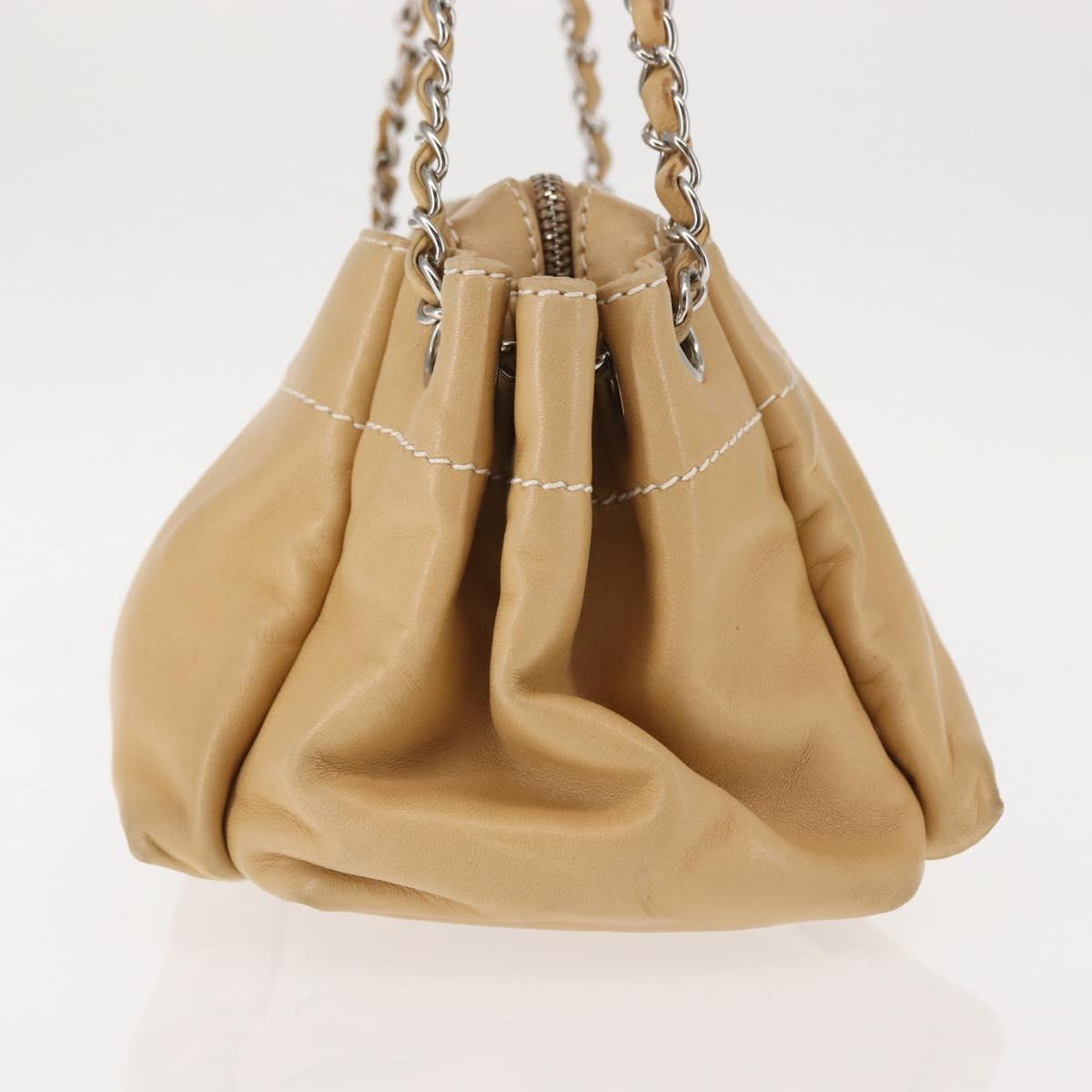 CHANEL Shoulder Bag Lamb Skin Beige CC Auth BA6860