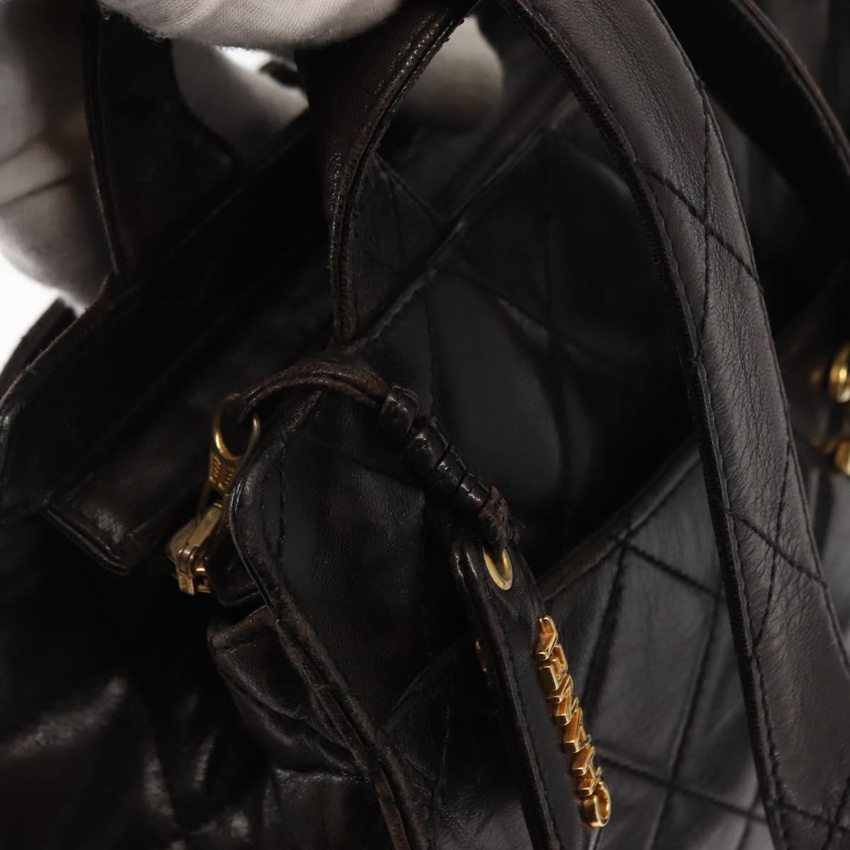 CHANEL Matelasse Tote Bag Lamb Skin Brown Gold CC Auth BA6861