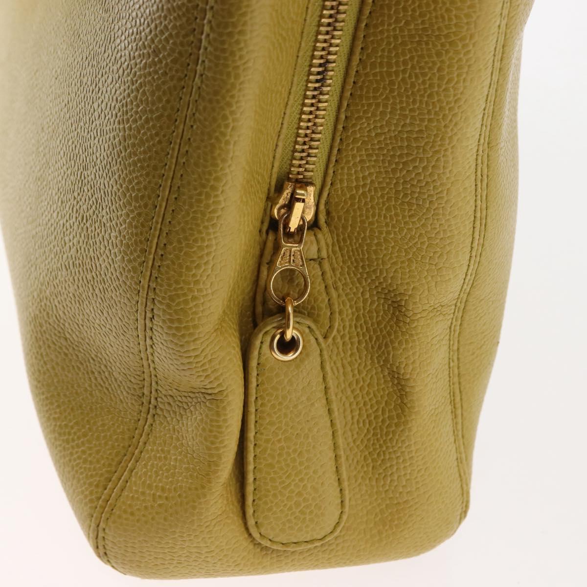 CHANEL Chain Hand Bag Caviar Skin Yellow Gold CC Auth BA6862