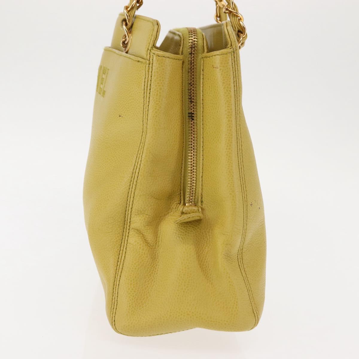 CHANEL Chain Hand Bag Caviar Skin Yellow Gold CC Auth BA6862
