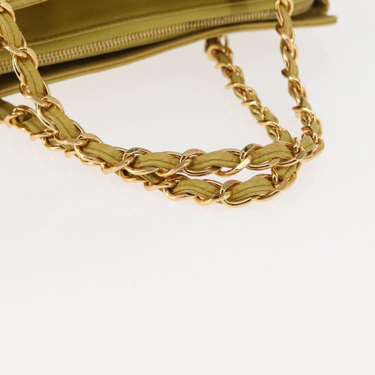CHANEL Chain Hand Bag Caviar Skin Yellow Gold CC Auth BA6862