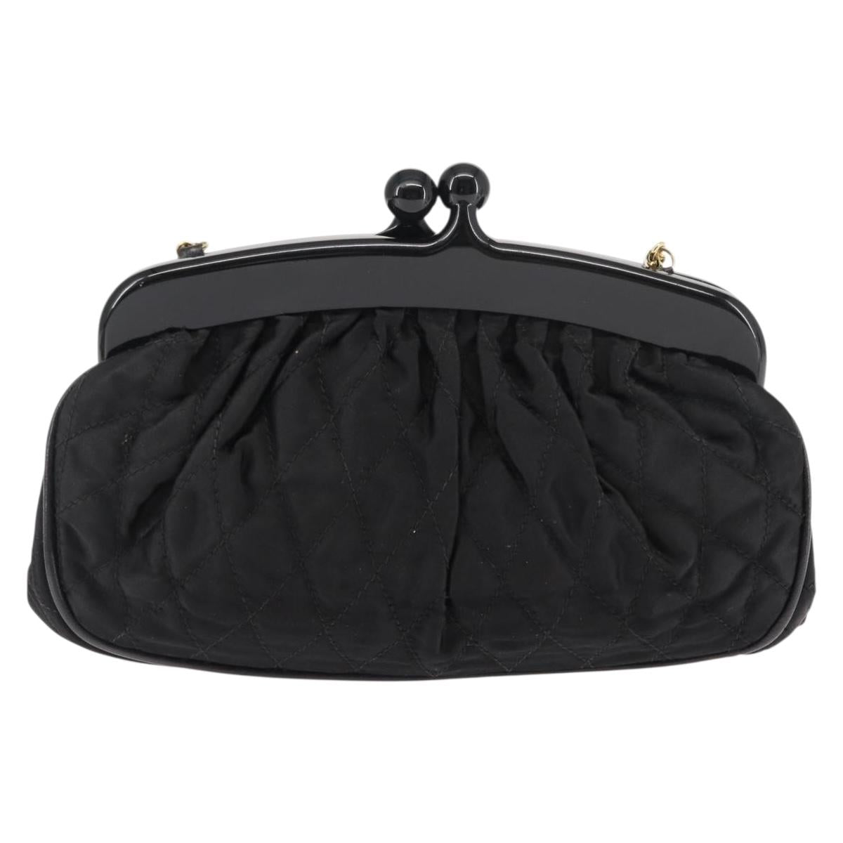 CHANEL Matelasse Chain Shoulder Bag Satin Black Gold CC Auth BA6866