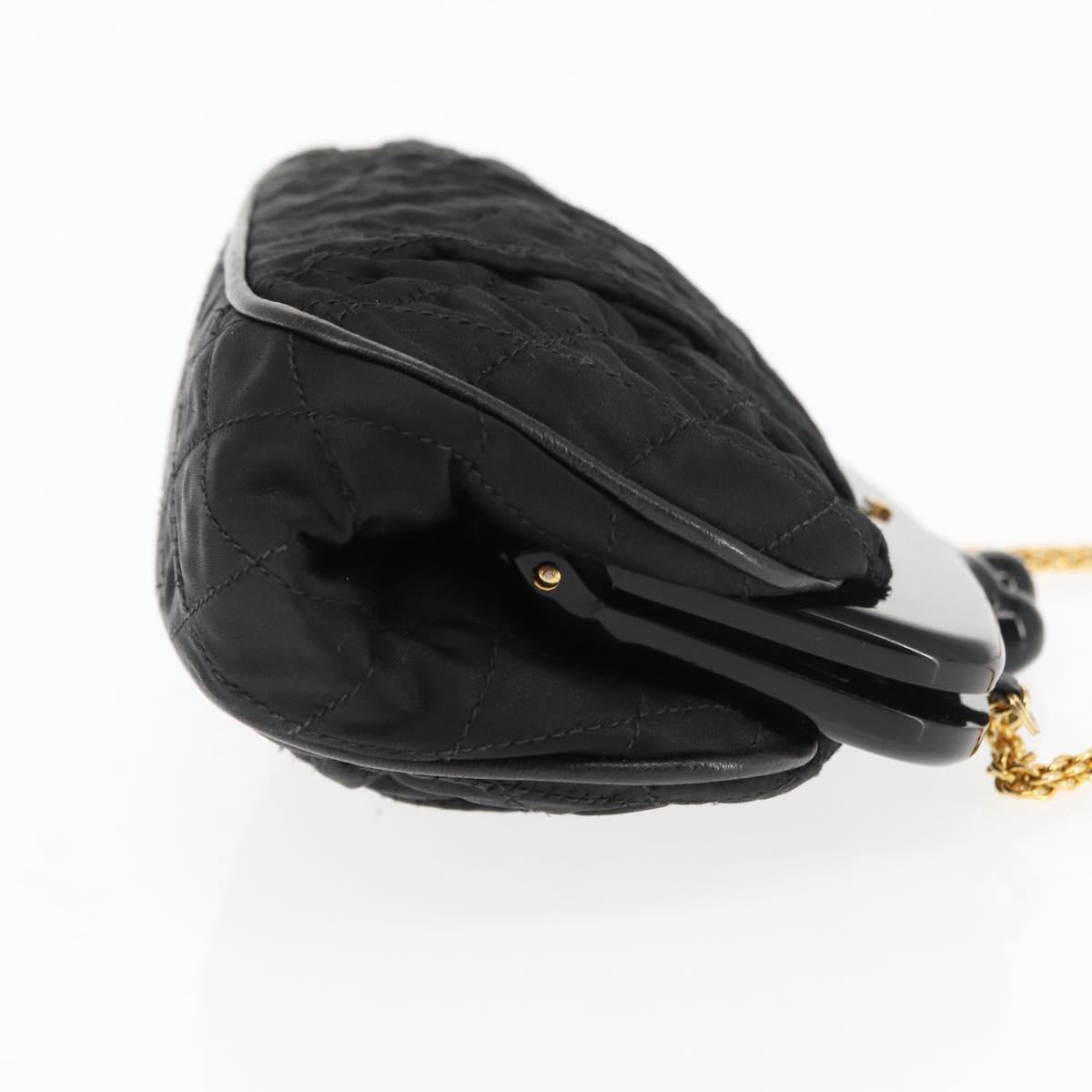 CHANEL Matelasse Chain Shoulder Bag Satin Black Gold CC Auth BA6866