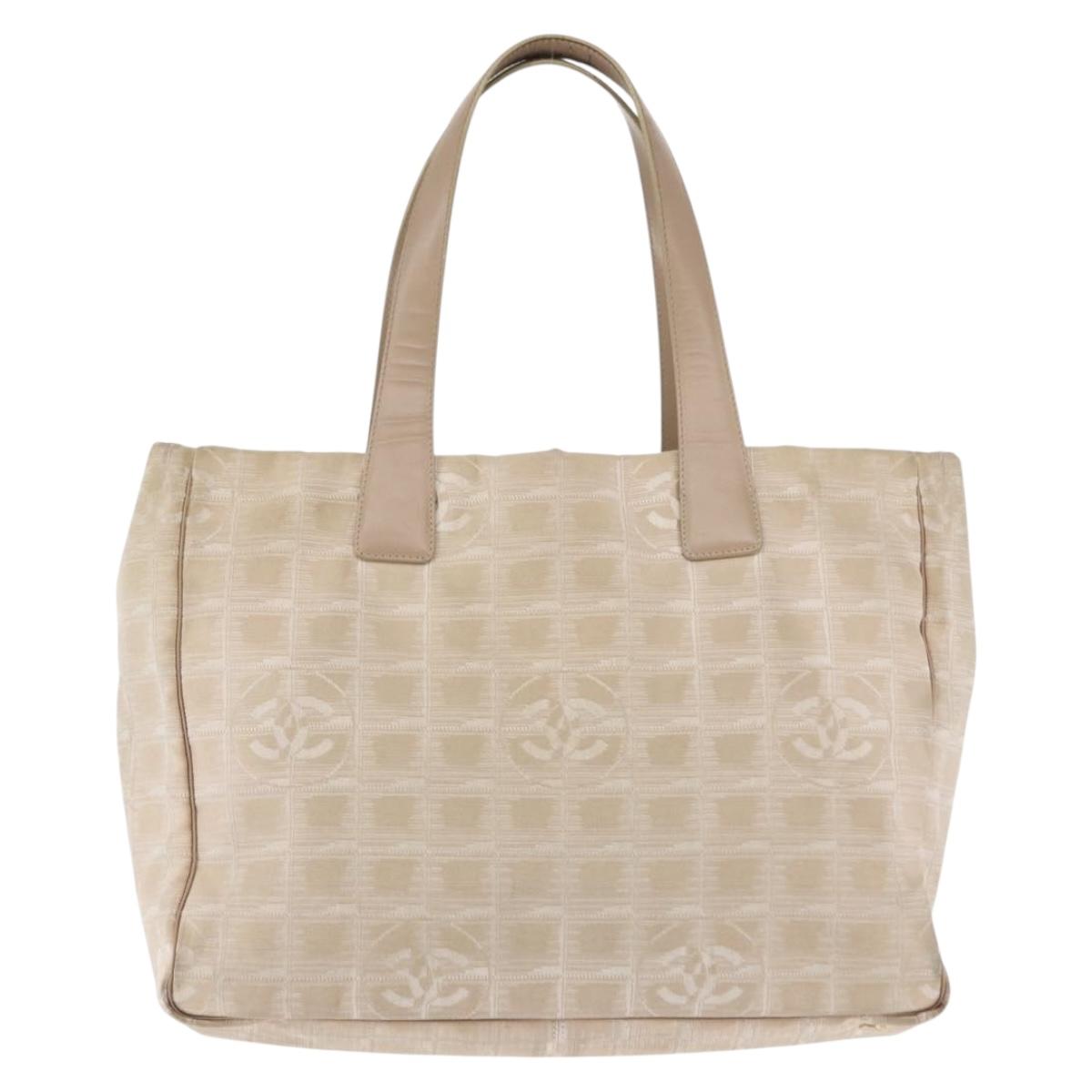 CHANEL New Travel Line Tote Bag Nylon Beige Gold CC Auth BA6872