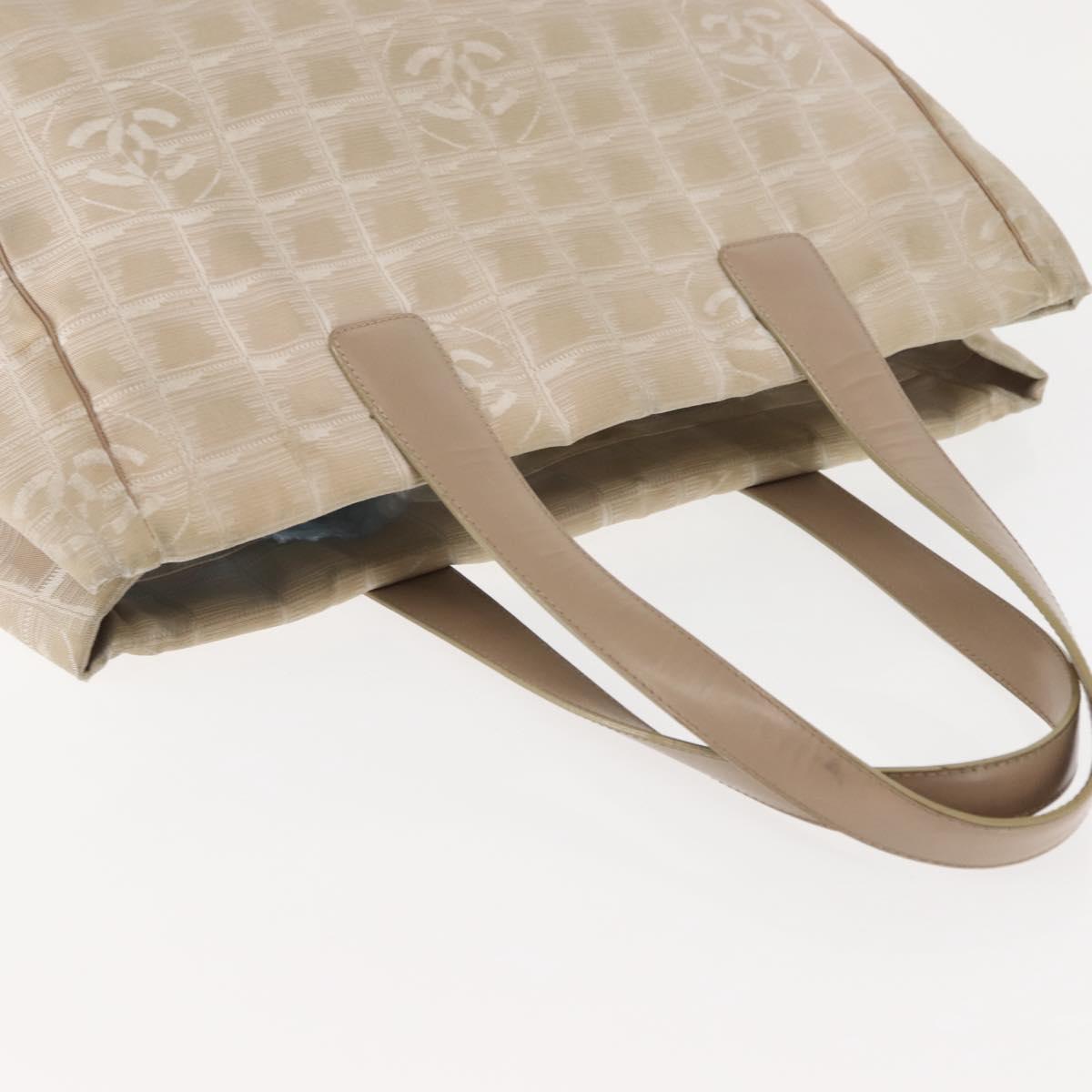 CHANEL New Travel Line Tote Bag Nylon Beige Gold CC Auth BA6872