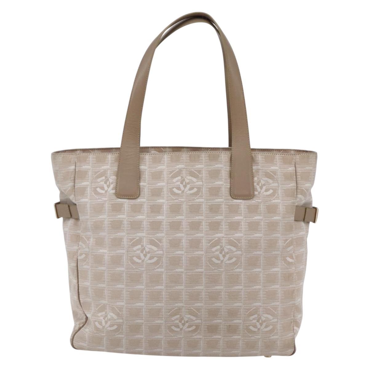 CHANEL New Travel Line Tote Bag Nylon Beige Gold CC Auth BA6873