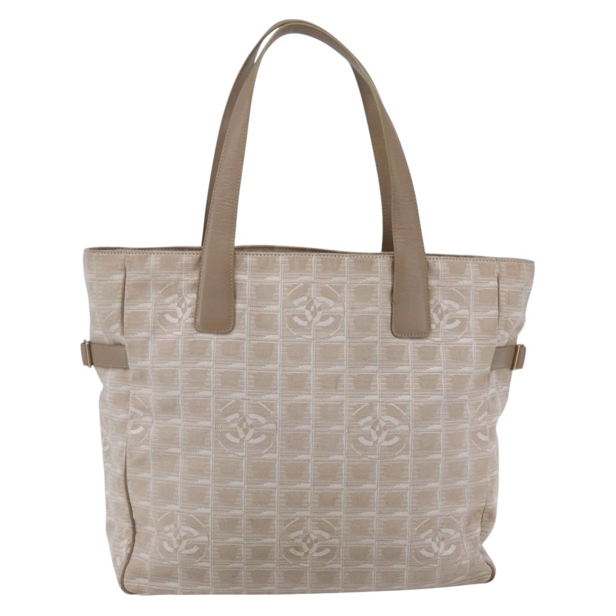 CHANEL New Travel Line Tote Bag Nylon Beige Gold CC Auth BA6873