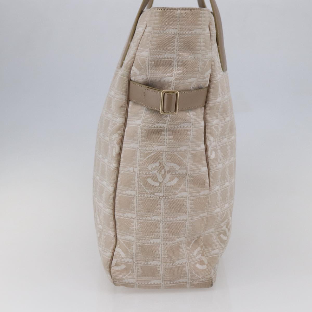 CHANEL New Travel Line Tote Bag Nylon Beige Gold CC Auth BA6873