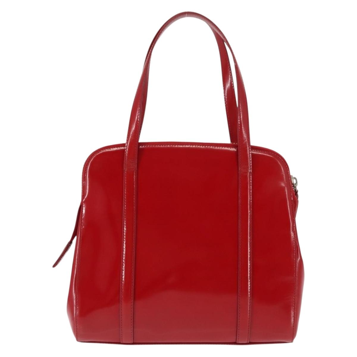 PRADA Hand Bag Enamel Red Silver Auth BA6875