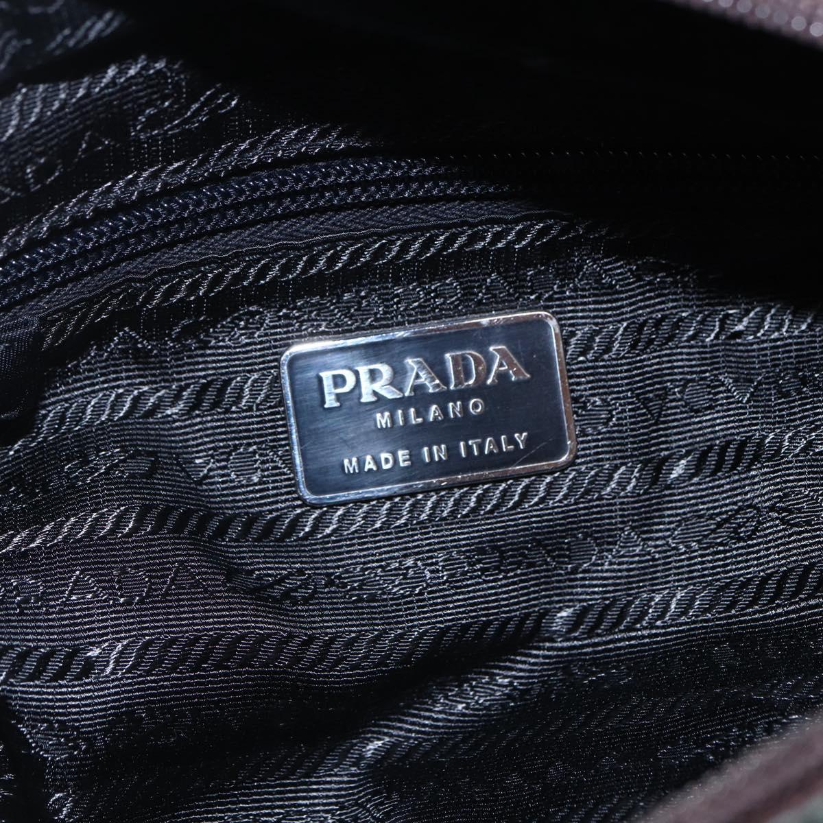 PRADA Tote Bag Nylon Khaki Silver Auth BA6877