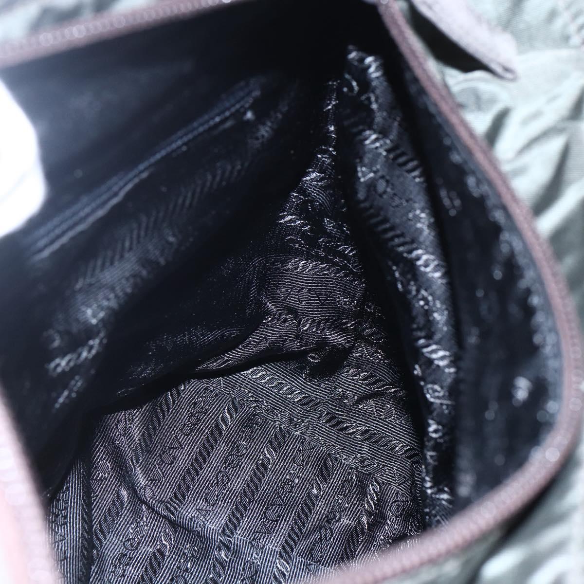 PRADA Tote Bag Nylon Khaki Silver Auth BA6877
