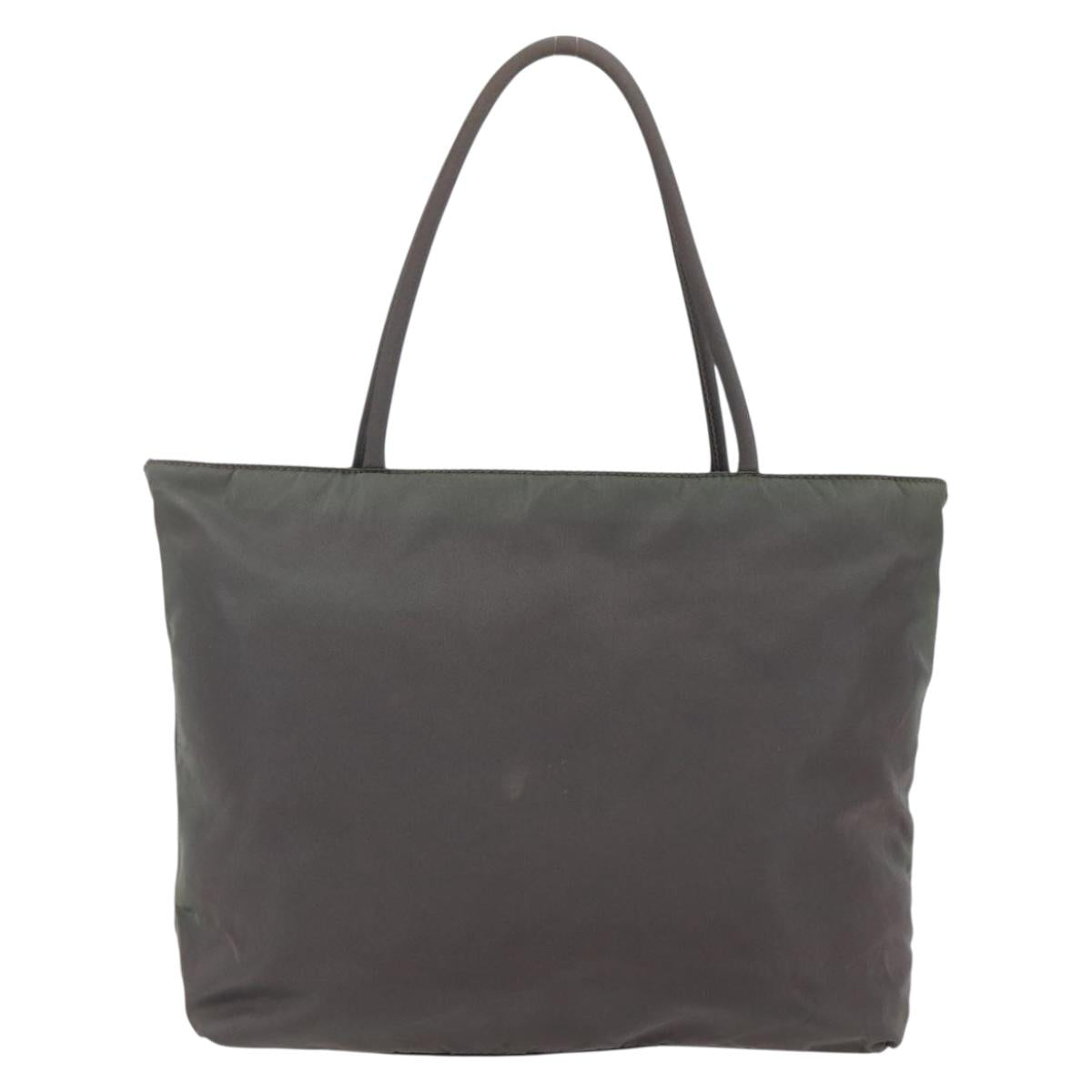 PRADA Tote Bag Nylon Khaki Silver Auth BA6877