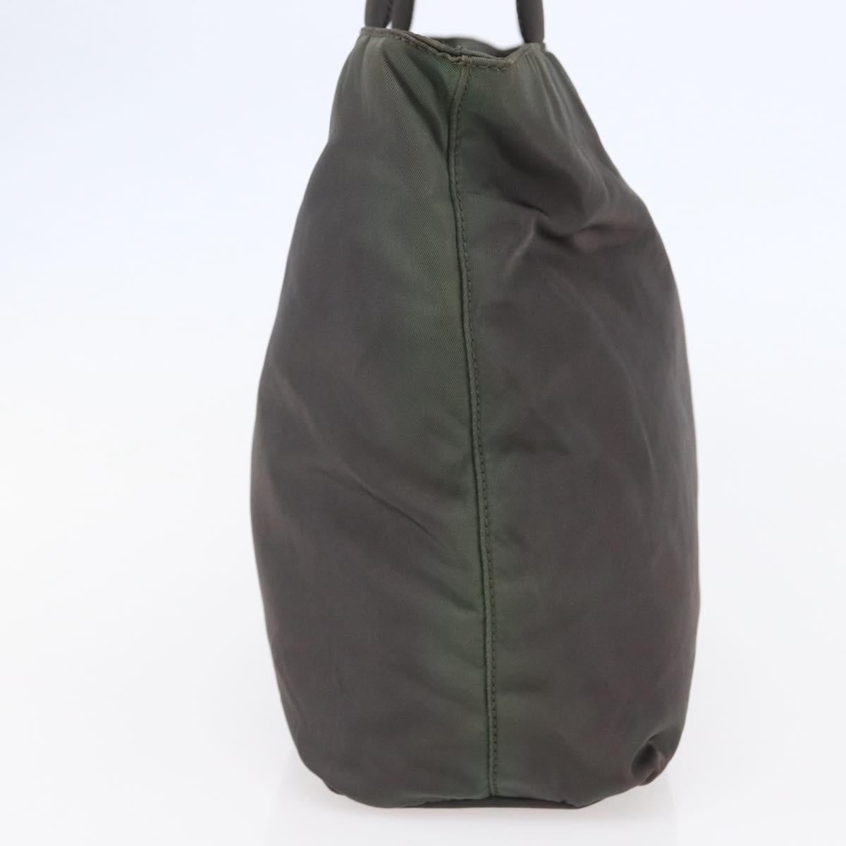 PRADA Tote Bag Nylon Khaki Silver Auth BA6877