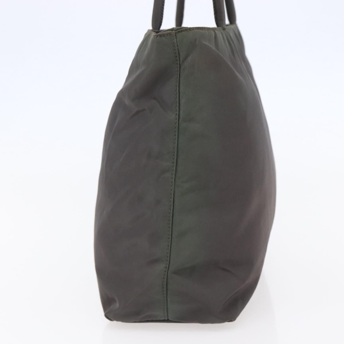PRADA Tote Bag Nylon Khaki Silver Auth BA6877