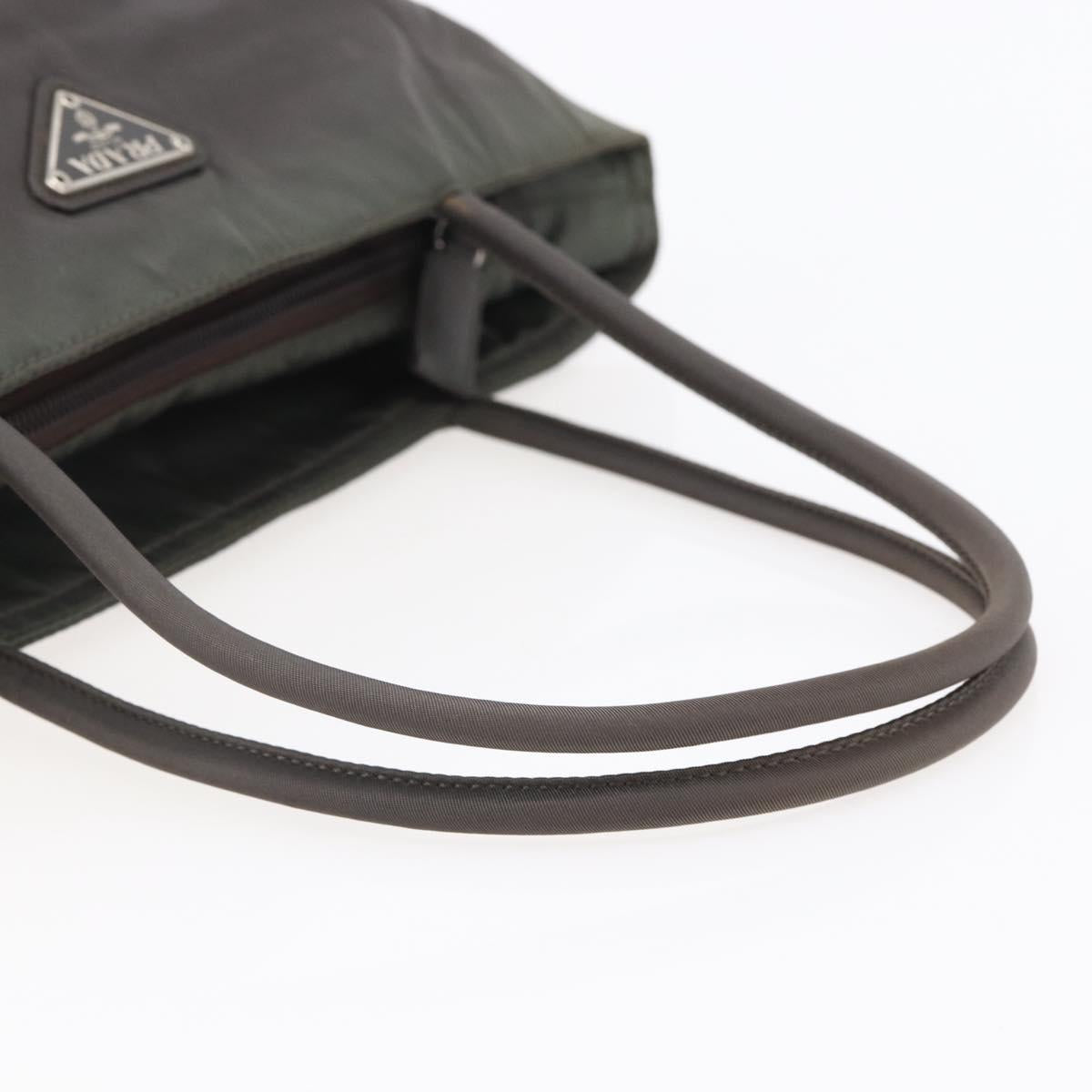 PRADA Tote Bag Nylon Khaki Silver Auth BA6877