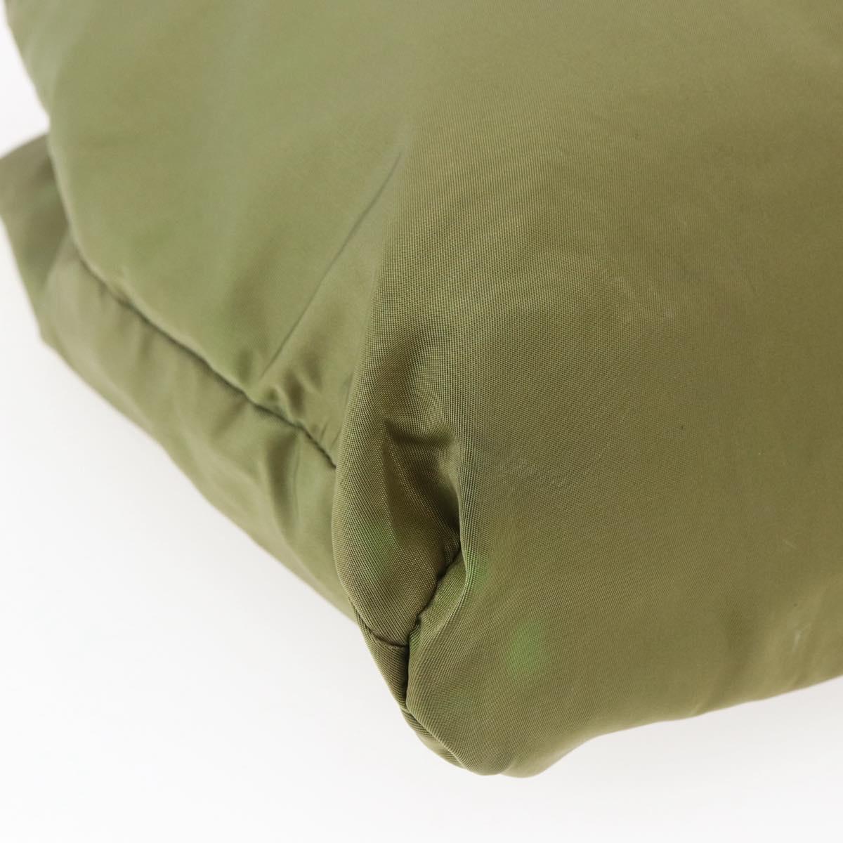 PRADA Tote Bag Nylon Khaki Silver Auth BA6878