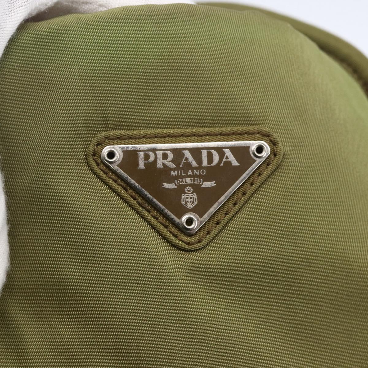 PRADA Tote Bag Nylon Khaki Silver Auth BA6878