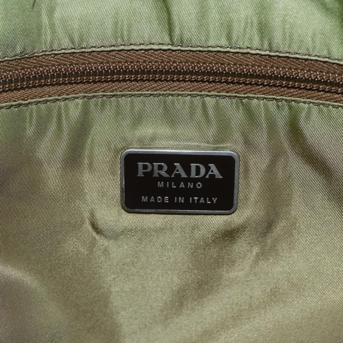 PRADA Tote Bag Nylon Khaki Silver Auth BA6878