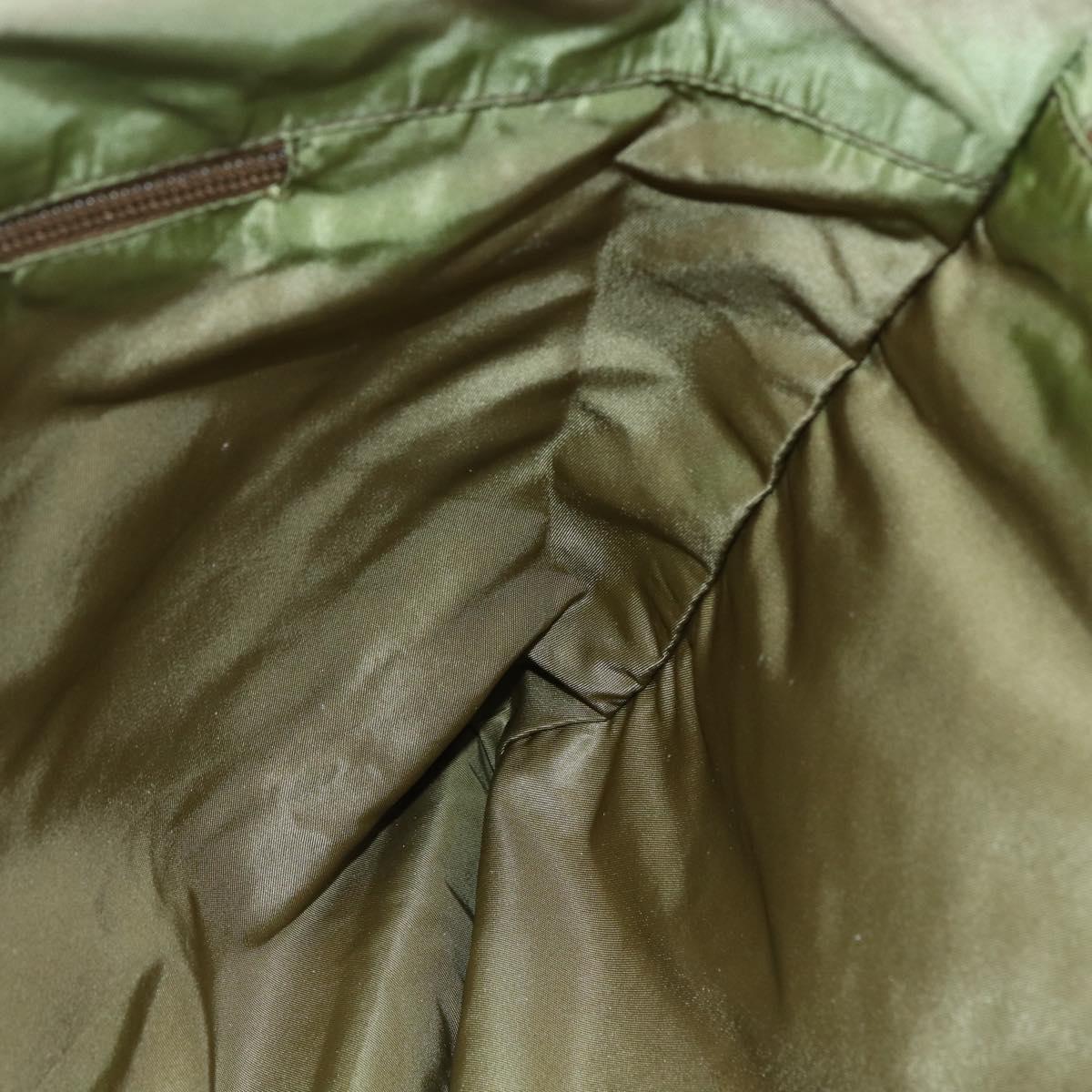 PRADA Tote Bag Nylon Khaki Silver Auth BA6878