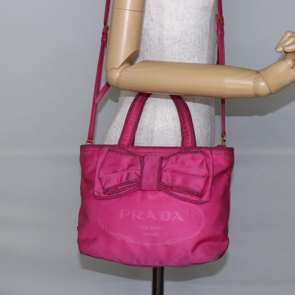 PRADA Hand Bag Nylon 2way Pink Gold Auth BA6879