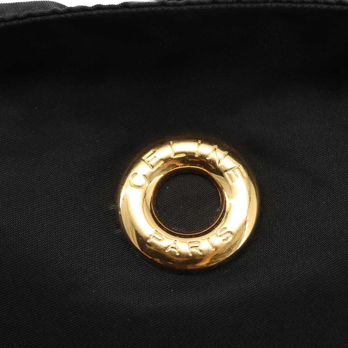 CELINE Tote Bag Nylon Enamel 2way Black Gold Auth BA6881