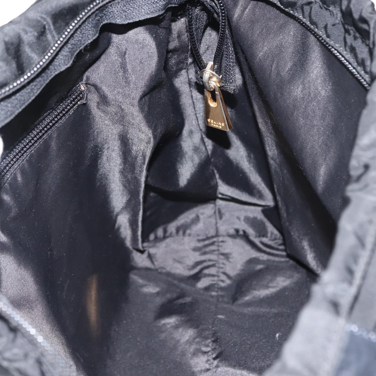 CELINE Tote Bag Nylon Enamel 2way Black Gold Auth BA6881