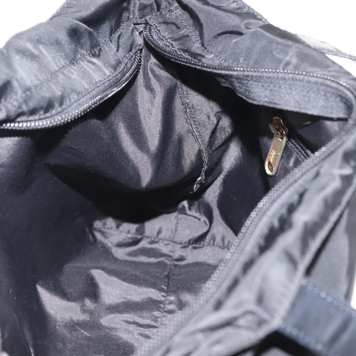 CELINE Tote Bag Nylon Enamel 2way Black Gold Auth BA6881