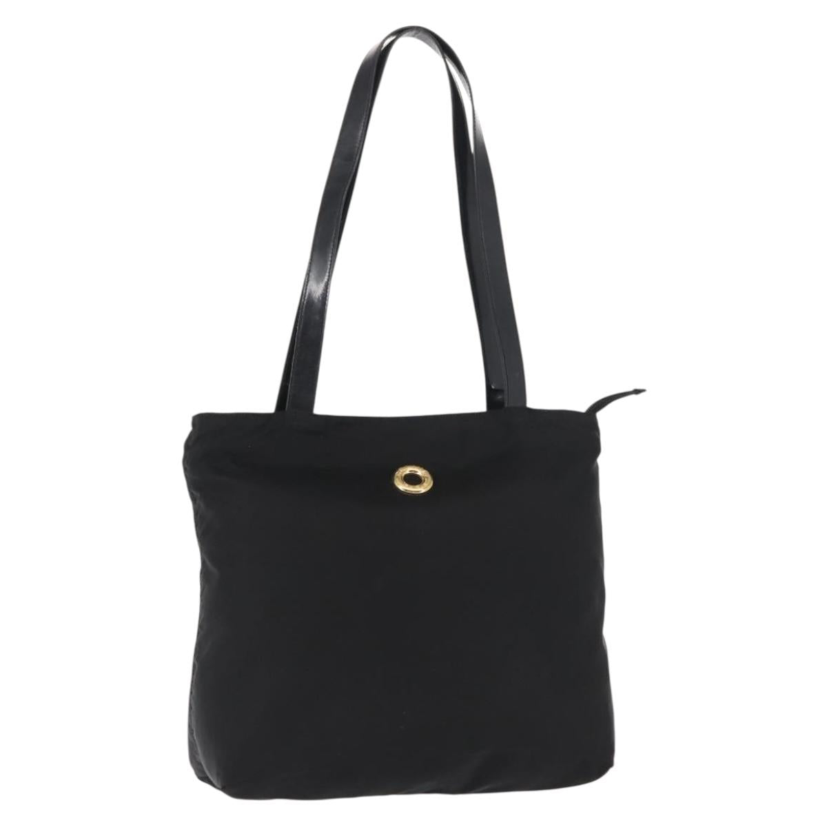 CELINE Tote Bag Nylon Enamel 2way Black Gold Auth BA6881