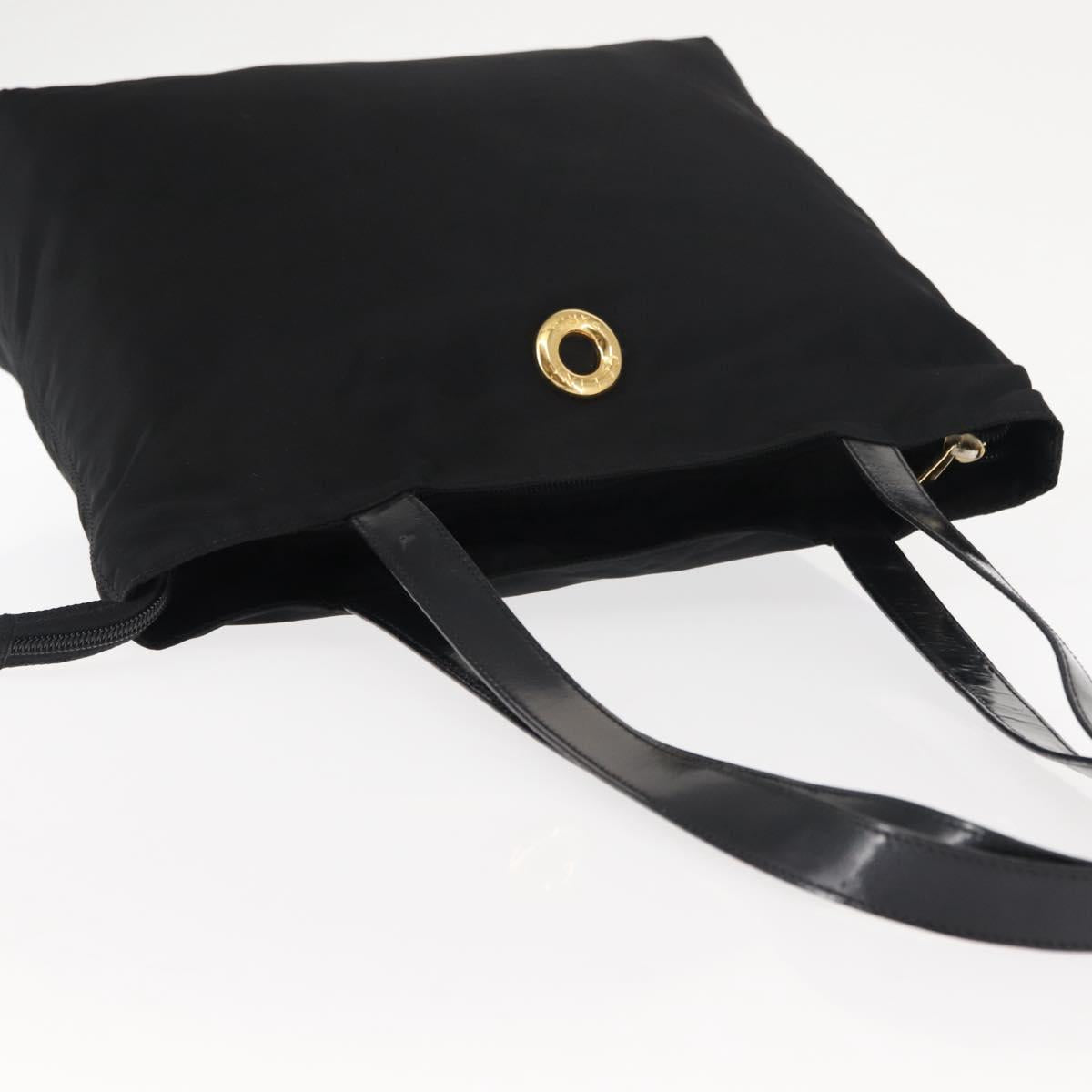 CELINE Tote Bag Nylon Enamel 2way Black Gold Auth BA6881