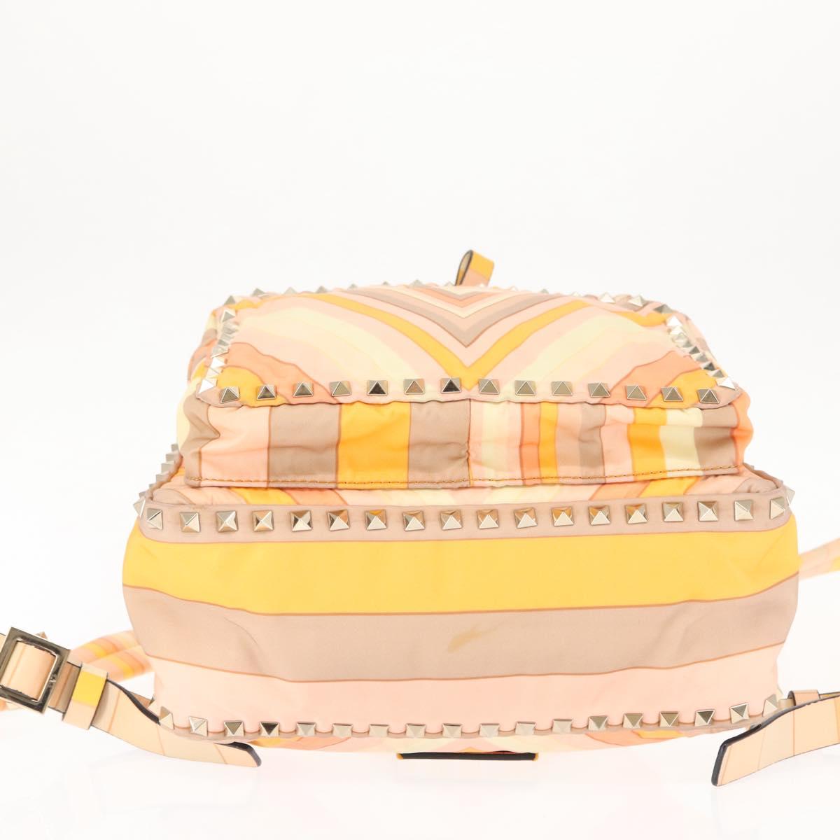 VALENTINO Studs Backpack Nylon Leather Beige Orange Auth BA6887