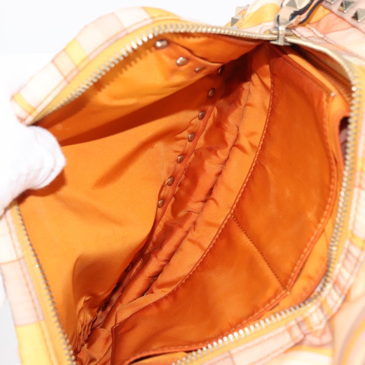 VALENTINO Studs Backpack Nylon Leather Beige Orange Auth BA6887