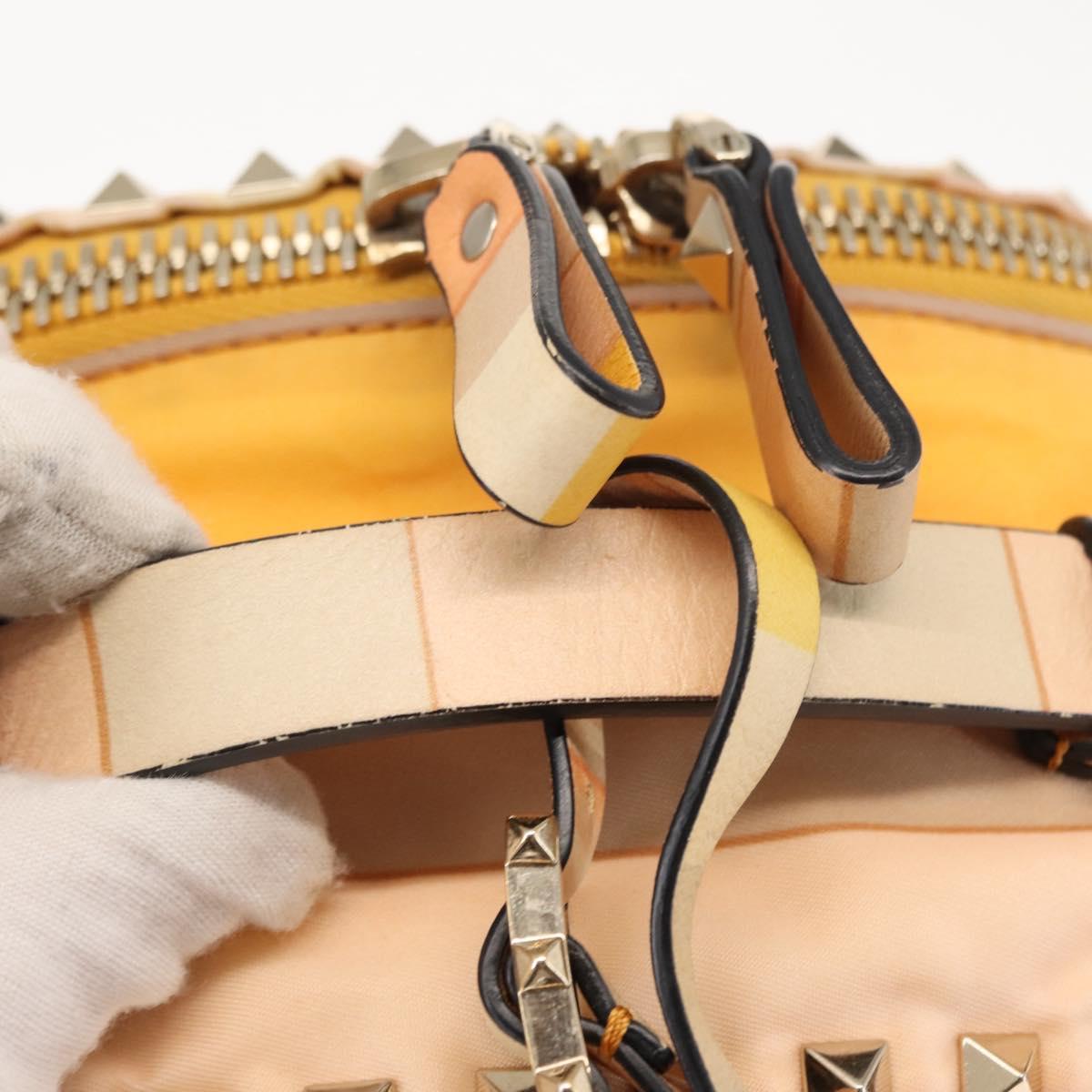 VALENTINO Studs Backpack Nylon Leather Beige Orange Auth BA6887